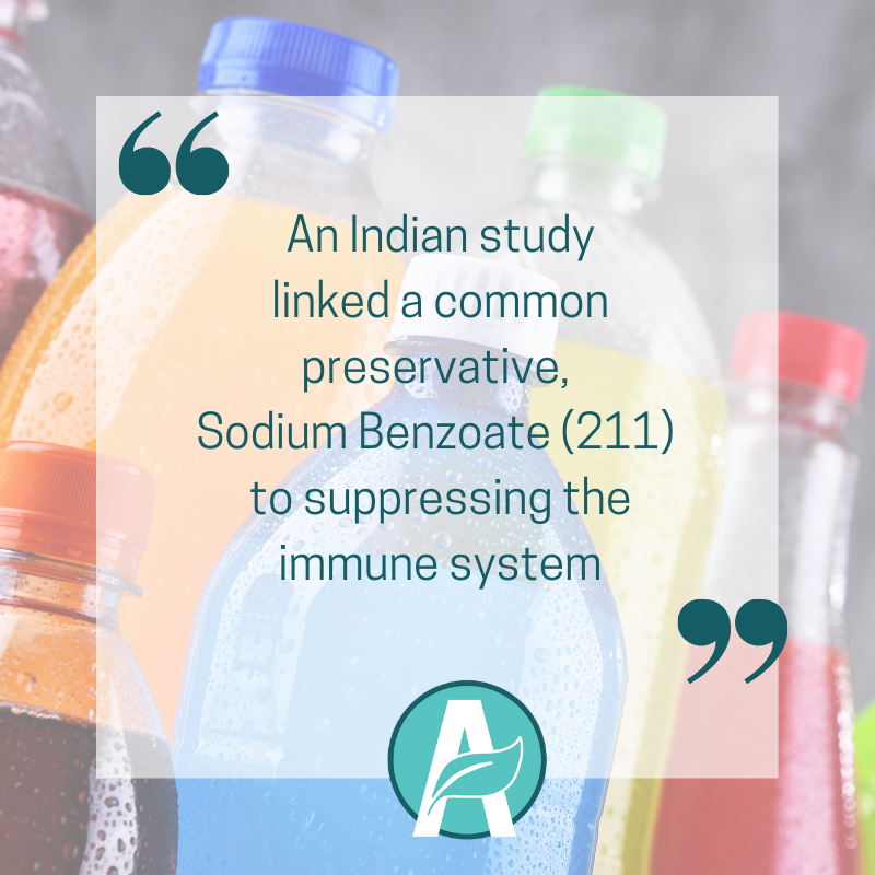 Food additives suppress immune system - Additive sodium benzoate 211 